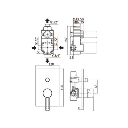 Miscelatore incasso doccia a 2 uscite Paffoni serie West - Cromato