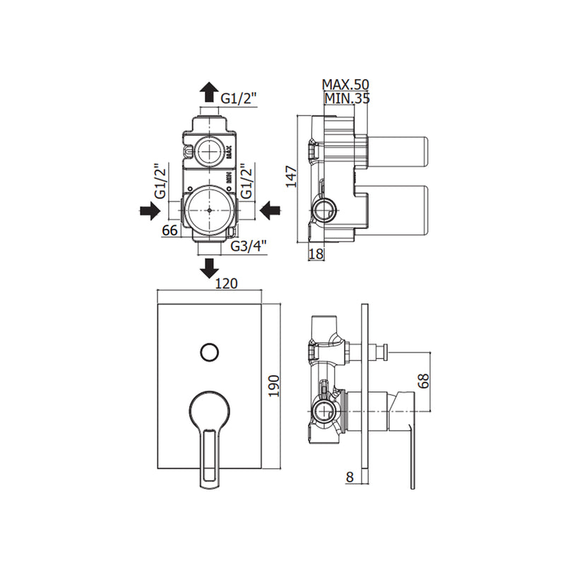 Miscelatore incasso doccia a 2 uscite Paffoni serie West - Cromato