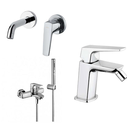 Set di Miscelatori Vasca con Set Doccia, Lavabo incasso a parete e Bidet con scarico finitura cromata collezione Spartaco di Mamoli Rubinetterie by CeramicStore | Lo specialista del tuo bagno