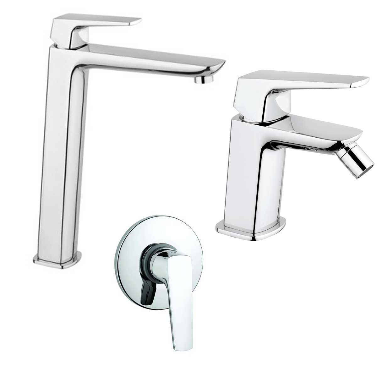 Set di Miscelatori Doccia Incasso, Lavabo Alto e Bidet con scarico finitura cromata collezione Spartaco di Mamoli Rubinetterie by CeramicStore | Lo specialista del tuo bagno
