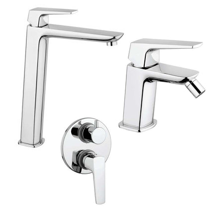 Set di Miscelatori Doccia Incasso con Deviatore, Lavabo Alto e Bidet con scarico finitura cromata collezione Spartaco di Mamoli Rubinetterie by CeramicStore | Lo specialista del tuo bagno