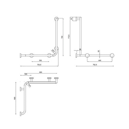 Corrimano ad angolo 752,5x752,5x772,5 mm con montante a destra in acetalico bianco by CeramicStore | Lo specialista del tuo bagno
