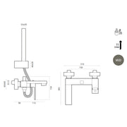 Miscelatore monocomando per vasca con kit doccino, eccentrici e rosoni RubiFlux Square Mud - Grigio fango by CeramicStore | Lo specialista del tuo bagno