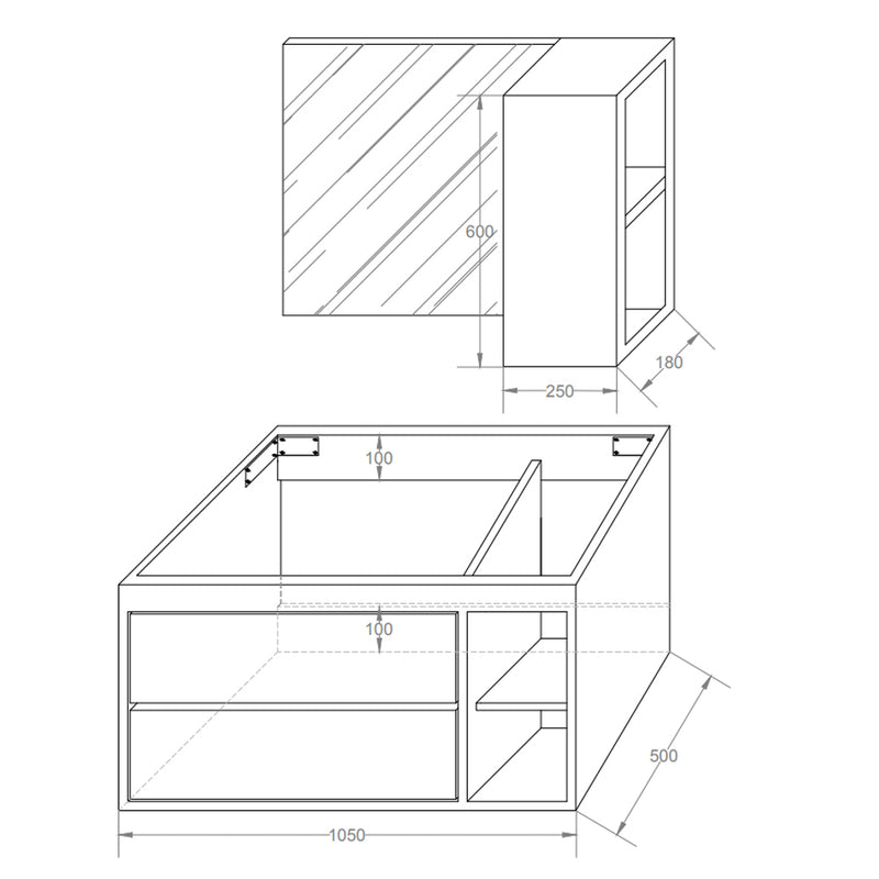 Composizione bagno Priamo con mobile lavabo e specchio con pensile cm105x50 Grigio Corda by CeramicStore | Lo specialista del tuo bagno