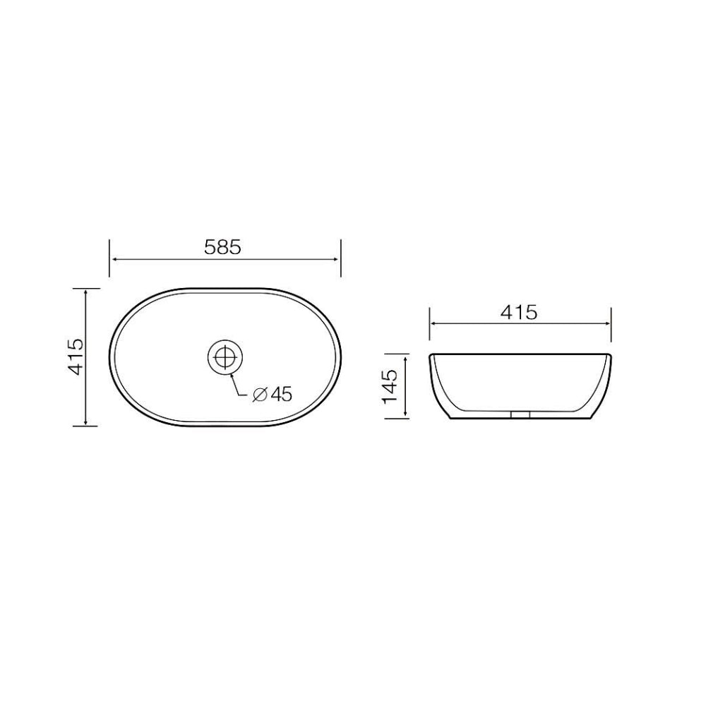 Lavabo da appoggio ovale in ceramica bianca 58x41 con bordo sottile