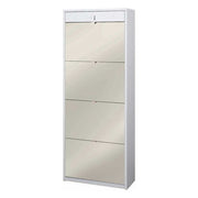 Elegante scarpiera a 4 ante + 1 Cassetto con maniglia satinata Profondità 29 cm finitura Bianco Fiammato / Specchio Naturale by Sarmog by CeramicStore | Lo specialista del tuo bagno
