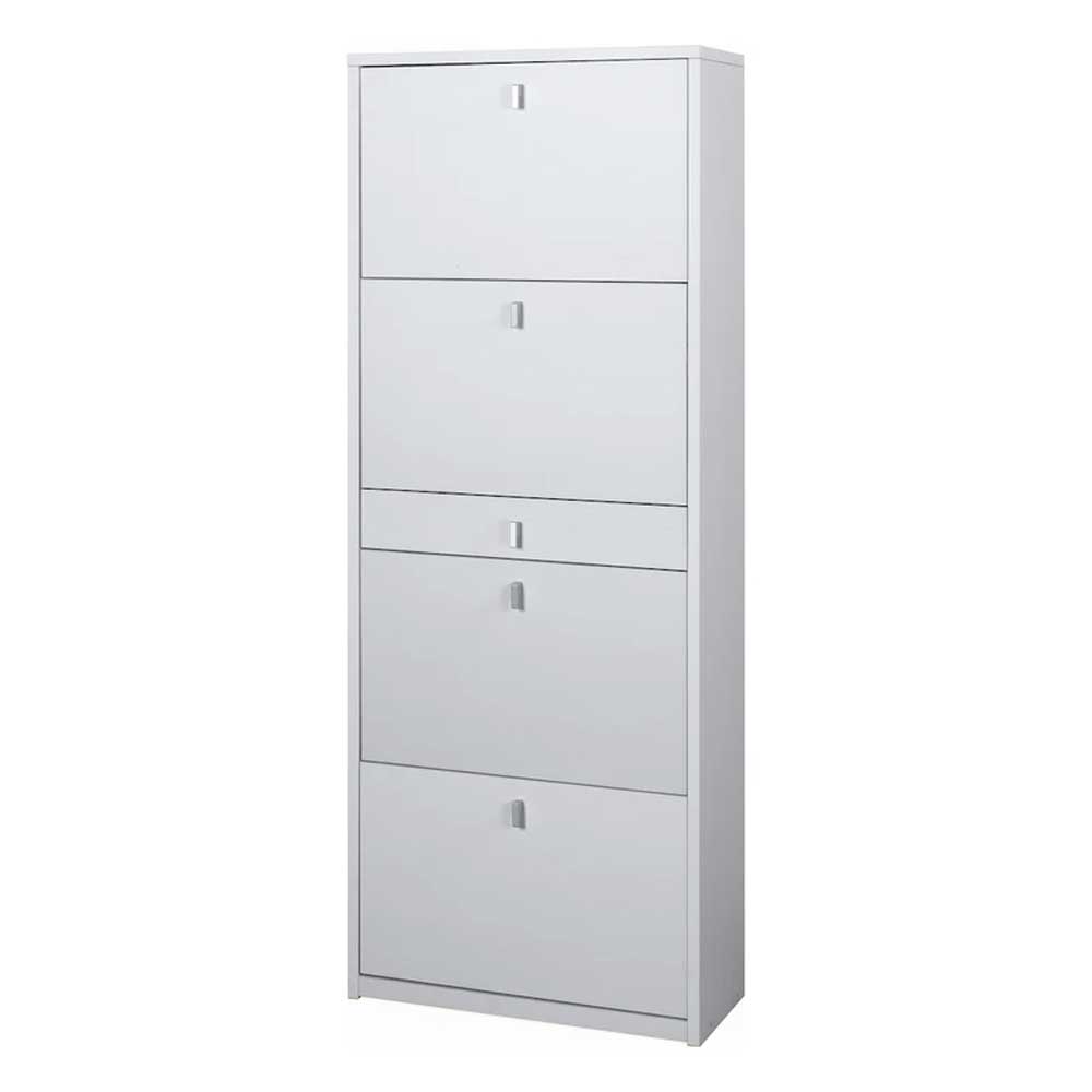 Elegante scarpiera a 4 ante + 1 Cassetto Centrale con maniglia satinata Profondità 29 cm finitura Bianco Fiammato by Sarmog by CeramicStore | Lo specialista del tuo bagno