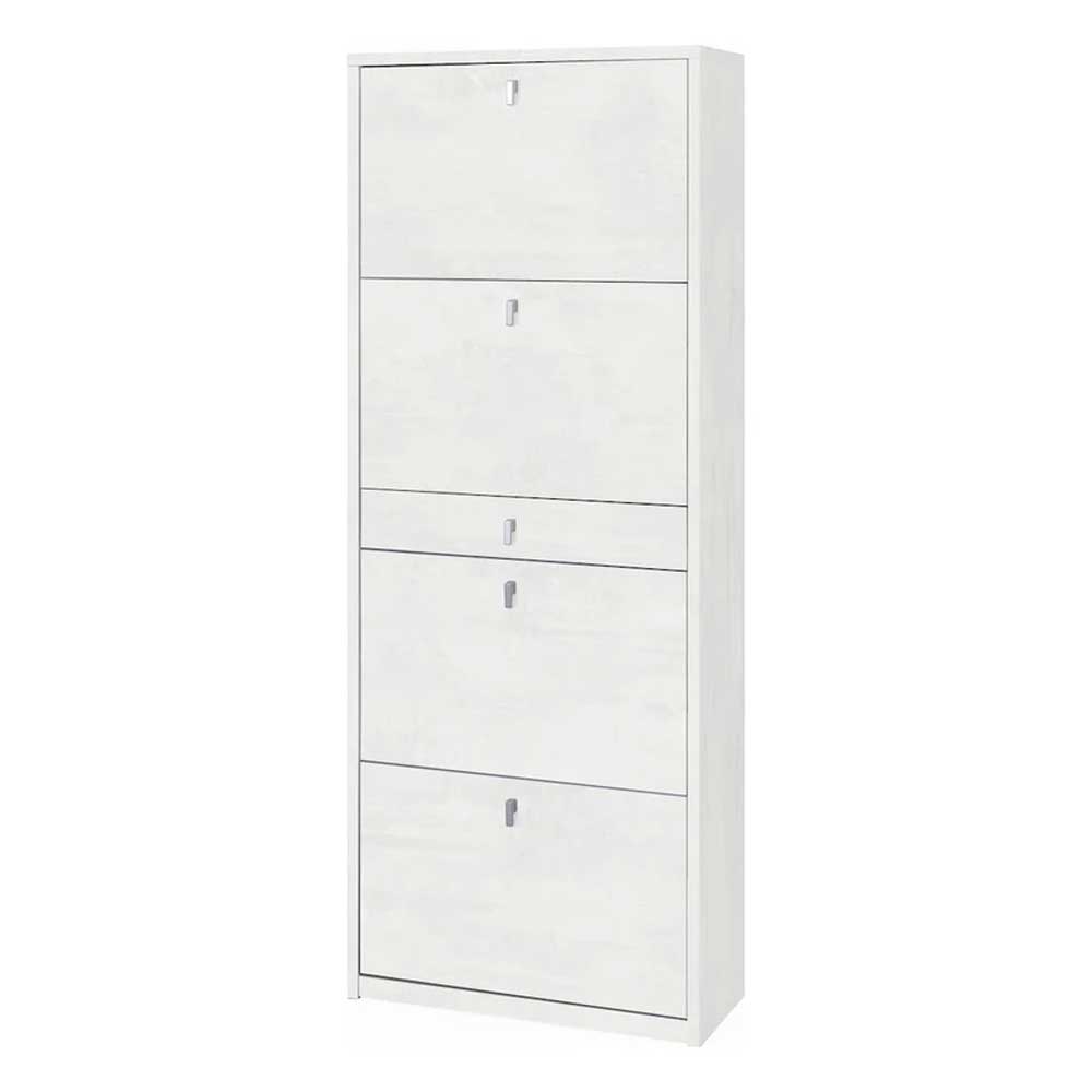 Elegante scarpiera a 4 ante + 1 Cassetto Centrale con maniglia satinata Profondità 29 cm finitura Ossido Bianco Stelvio by Sarmog by CeramicStore | Lo specialista del tuo bagno