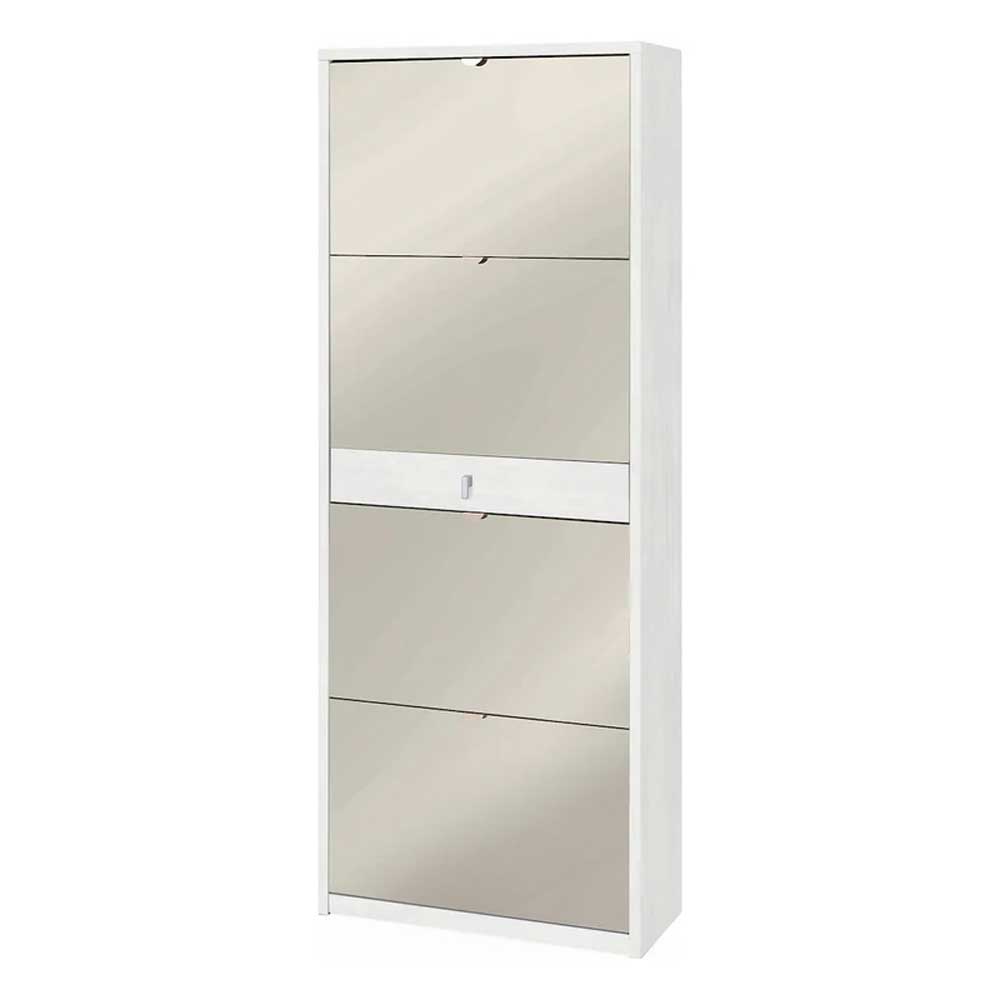 Elegante scarpiera a 4 ante + 1 Cassetto Centrale con maniglia satinata Profondità 29 cm finitura Ossido Bianco / Specchio Naturale by Sarmog by CeramicStore | Lo specialista del tuo bagno