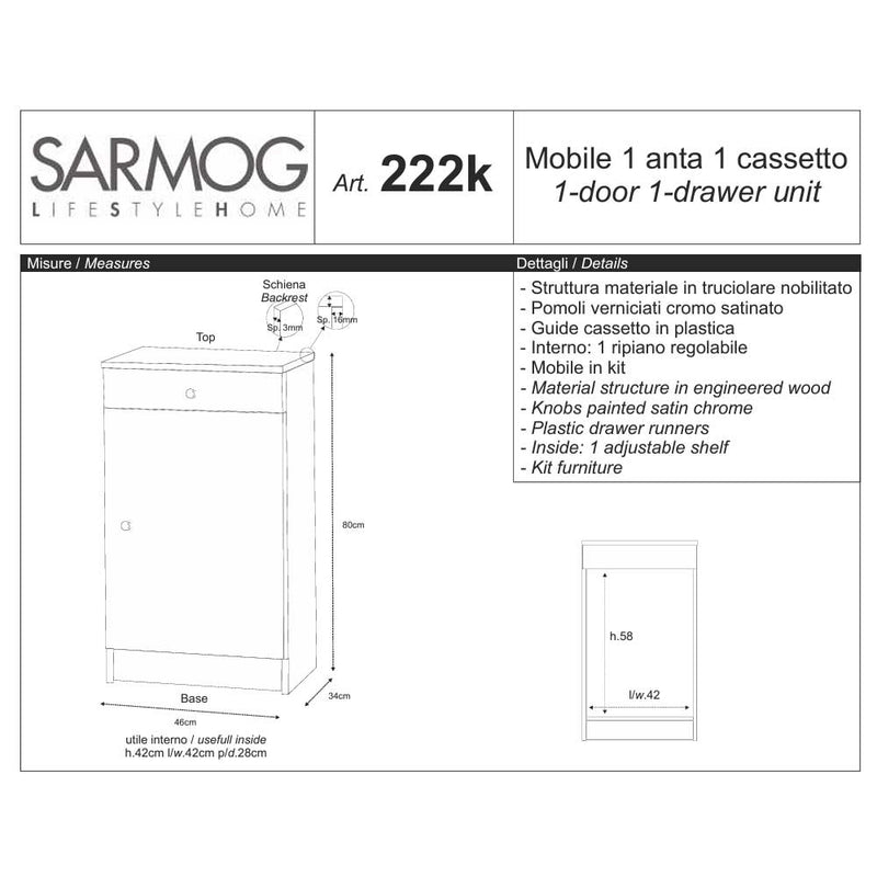 Mobile armadio portaoggetti con 1 anta e 1 cassetto finitura Olmo Chiaro by Sarmog by CeramicStore | Lo specialista del tuo bagno