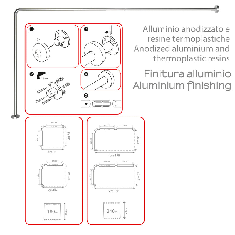 Asta doccia angolare 80x170 cm di Gedy - Alluminio Anodizzato by CeramicStore | Lo specialista del tuo bagno