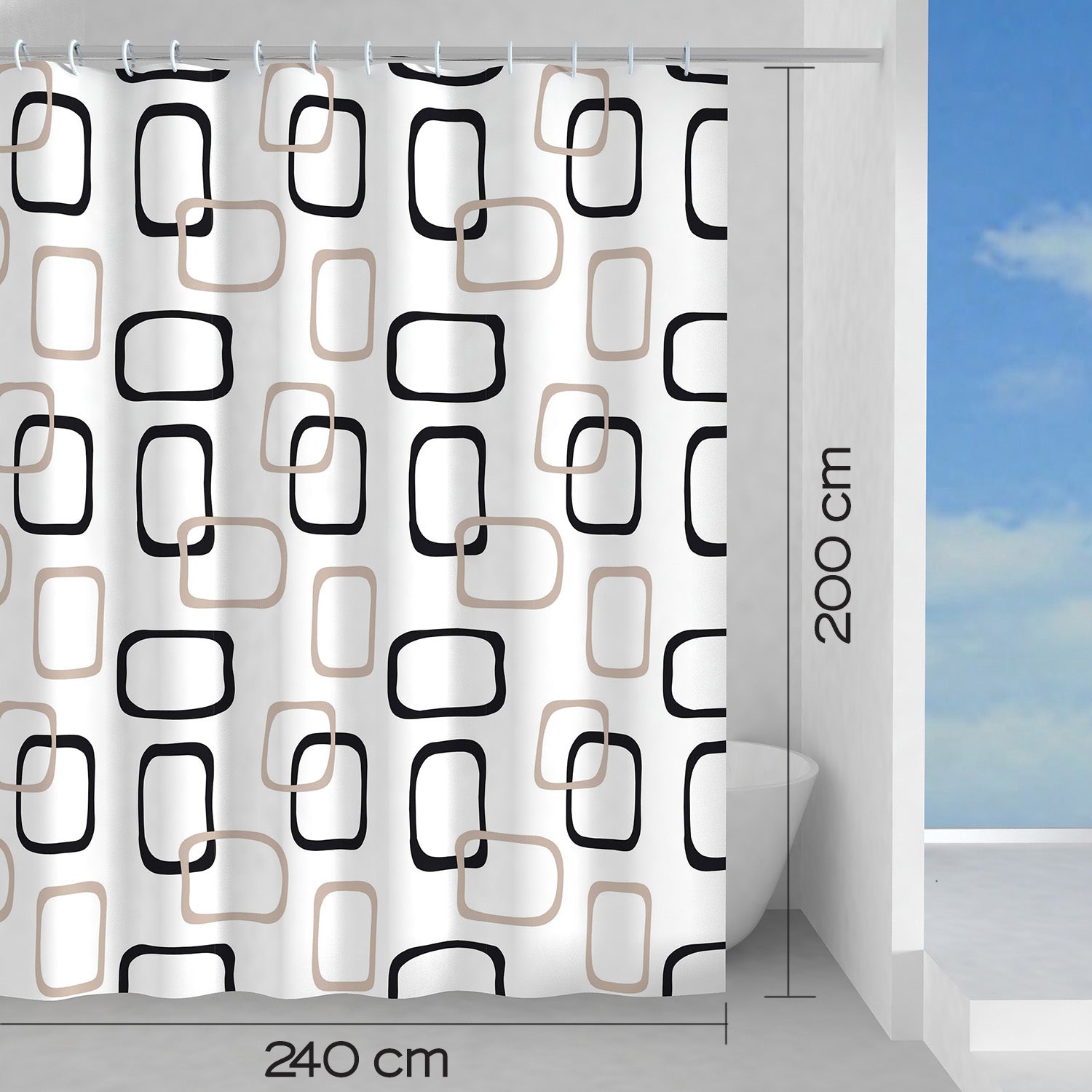 Tenda doccia in tessuto 240x200 cm modello Piper di Gedy - Beige/Nero by CeramicStore | Lo specialista del tuo bagno