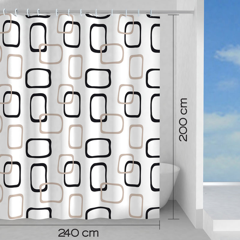 Tenda doccia in tessuto 240x200 cm modello Piper di Gedy - Beige/Nero by CeramicStore | Lo specialista del tuo bagno