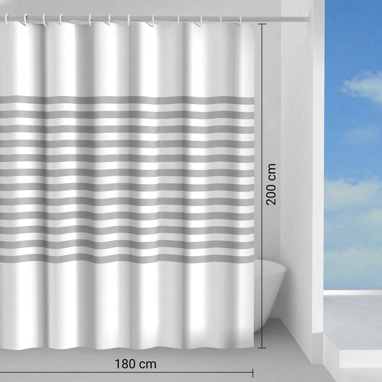 Tenda doccia in tessuto 180x200 cm modello Parallele di Gedy - Grigio by CeramicStore | Lo specialista del tuo bagno
