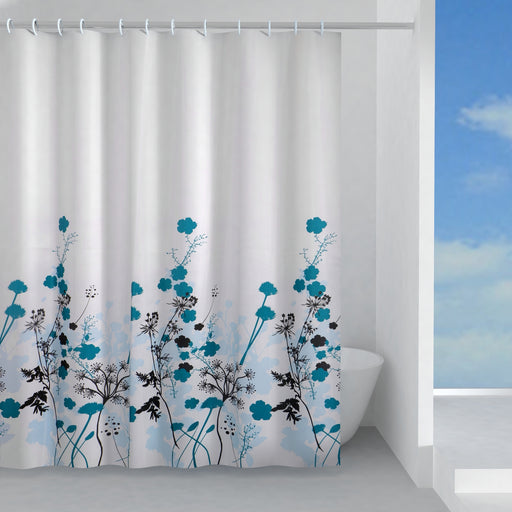 Tenda doccia in tessuto 180x200 cm modello Ricordi di Gedy - Celeste/Turchese/Nero by CeramicStore | Lo specialista del tuo bagno
