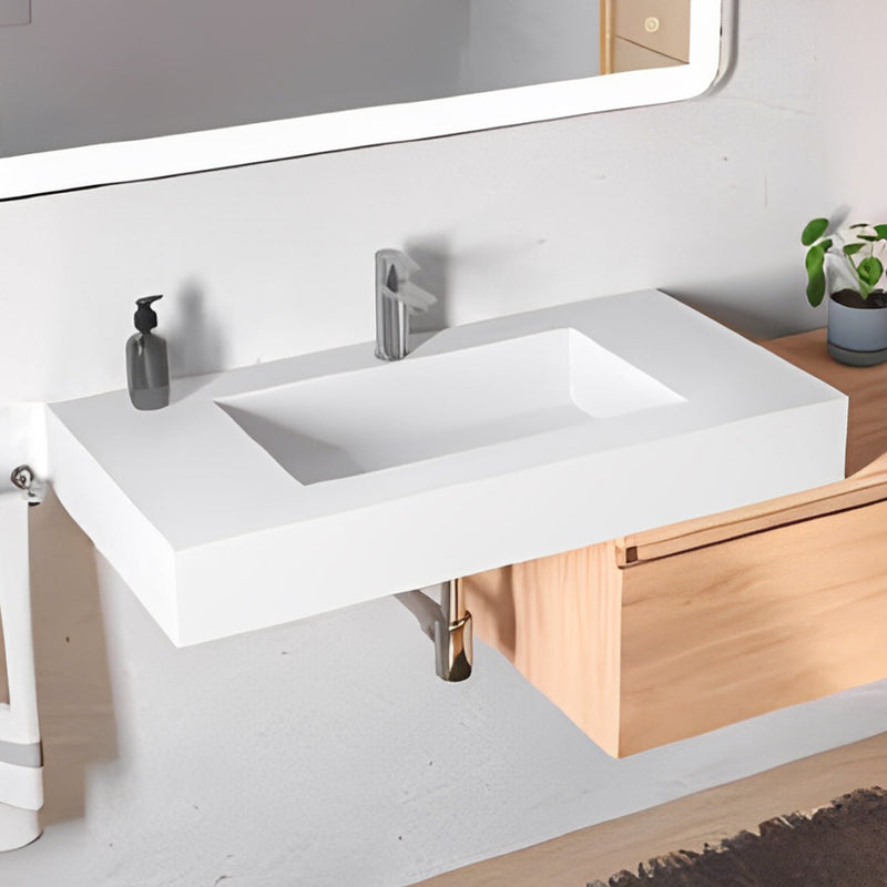 Lavabo a muro con vasca centrale L80 x P51,5 cm BathCore - Bianco