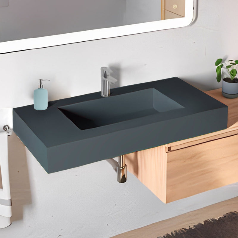 Lavabo a muro con vasca centrale L90 x P51,5 cm BathCore - Antracite