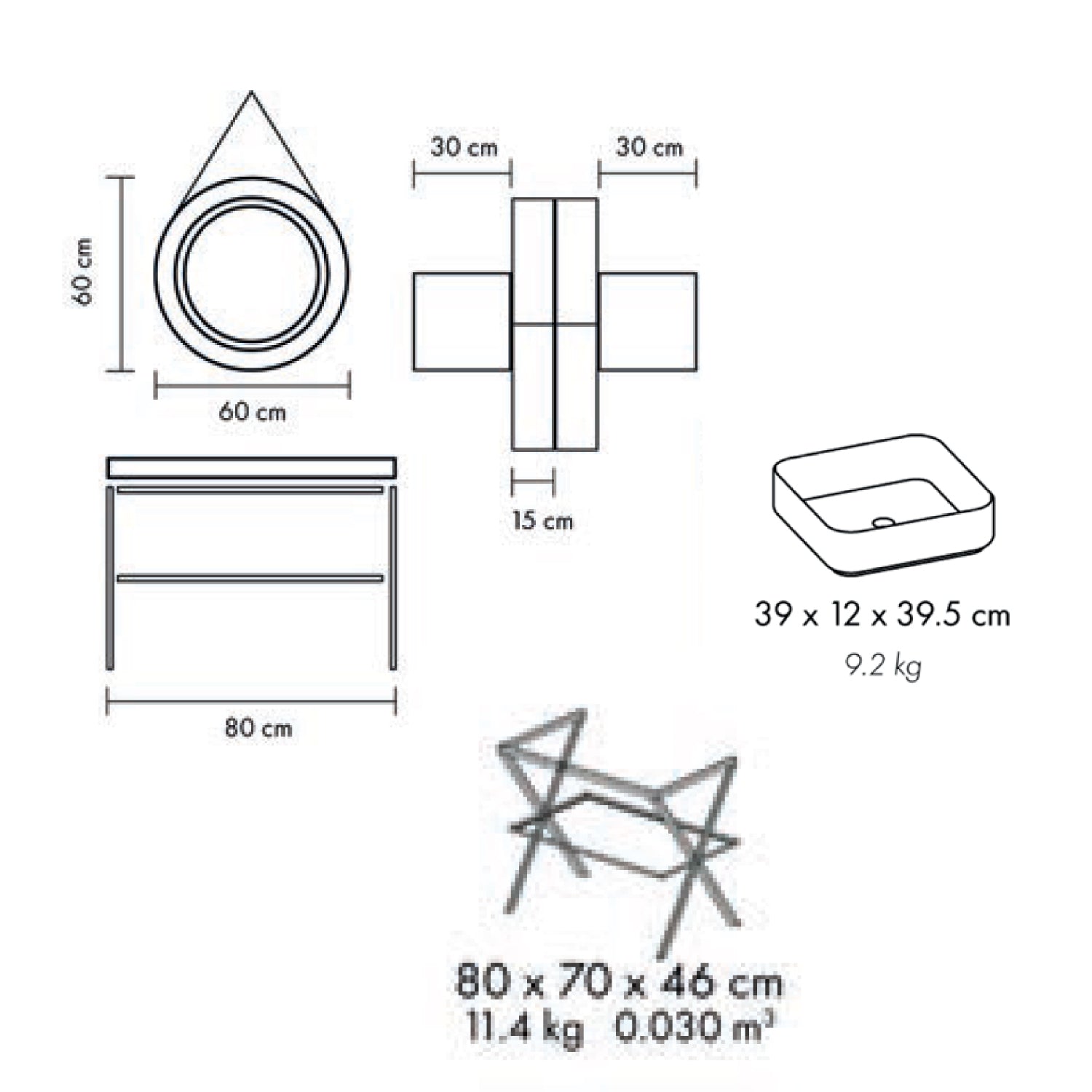 Mobile bagno in metallo nero con lavabo d'appoggio nero opaco e specchio led cm 80 top rovere naturale- Cubi&Co modello Destiny 4 by CeramicStore | Lo specialista del tuo bagno