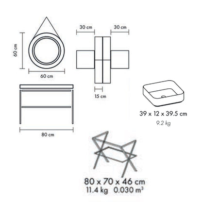 Mobile bagno in metallo nero con lavabo d'appoggio nero opaco e specchio led cm 80 top rovere naturale- Cubi&Co modello Destiny 4 by CeramicStore | Lo specialista del tuo bagno