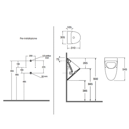 Orinatoio a parete senza fori Azzurra serie Forma 30