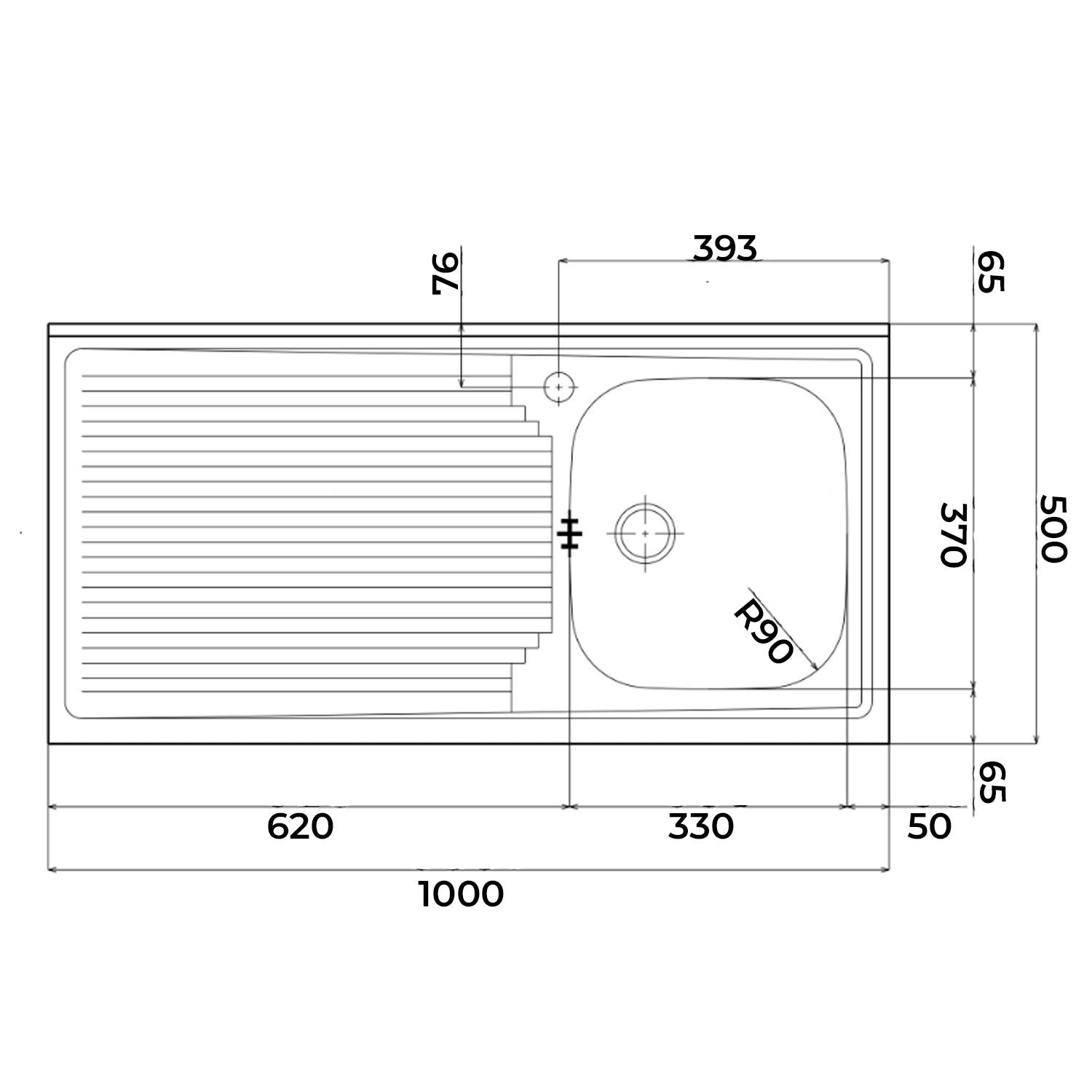 Lavello da cucina in acciaio inox con 1 vasca e sgocciolatoio a sinistra 100x50 cm by CeramicStore | Lo specialista del tuo bagno