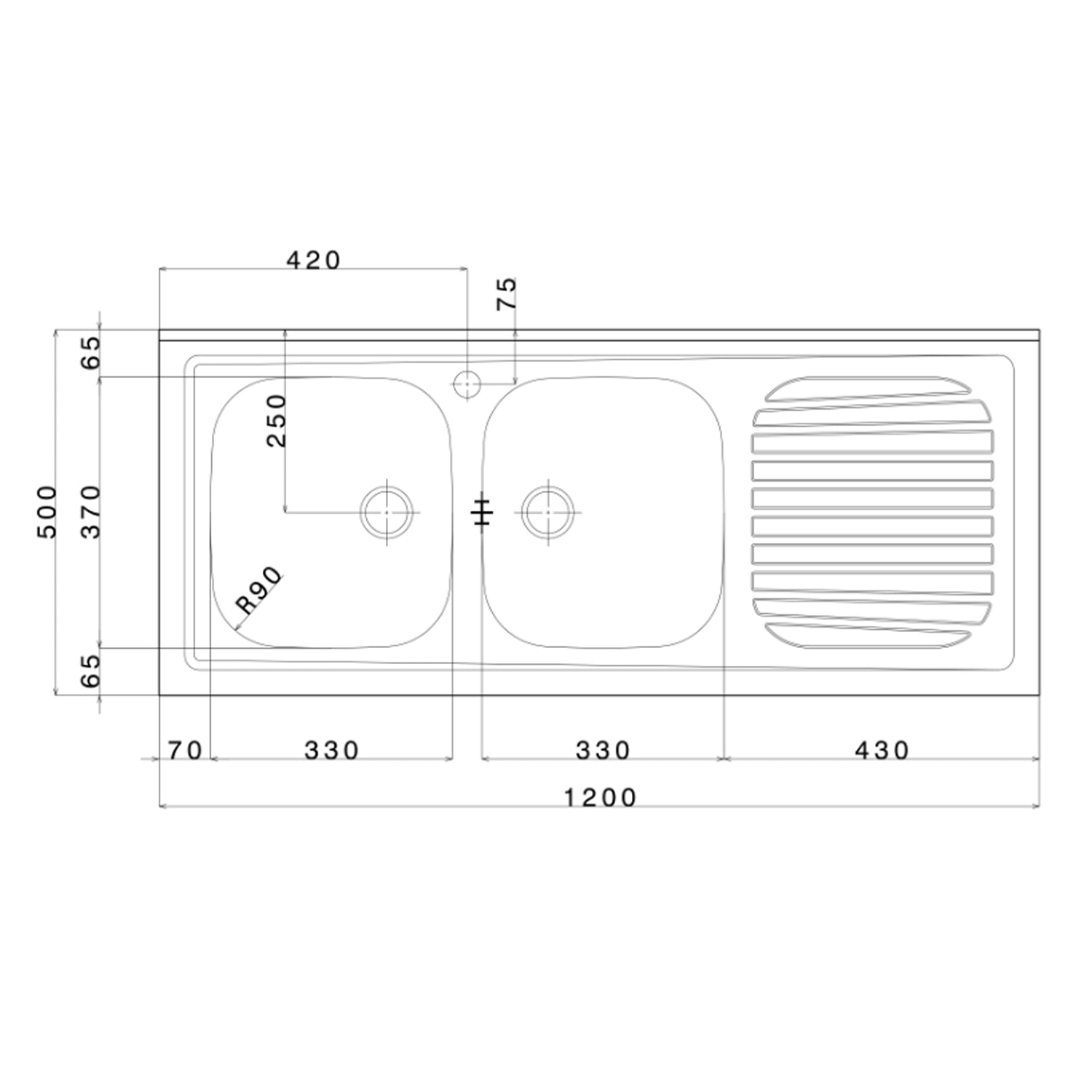 Lavello da cucina in acciaio inox con 2 vasche e sgocciolatoio a destra 120x50 cm by CeramicStore | Lo specialista del tuo bagno