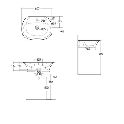 Lavabo sospeso Sensation in ceramica bianca lunghezza 60 cm by CeramicStore | Lo specialista del tuo bagno