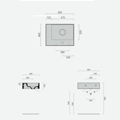 Lavabo lavatrucco monoforo Domus Falerii bianco lucido 60x46 cm con vasca a sinistra by CeramicStore | Lo specialista del tuo bagno