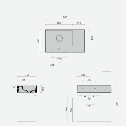 Lavabo lavatrucco Domus Falerii bianco lucido 80x46 cm con vasca a destra by CeramicStore | Lo specialista del tuo bagno