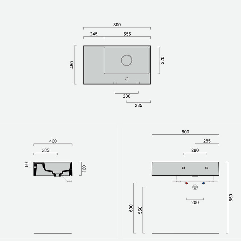 Lavabo lavatrucco Domus Falerii bianco lucido 80x46 cm con vasca a sinistra by CeramicStore | Lo specialista del tuo bagno