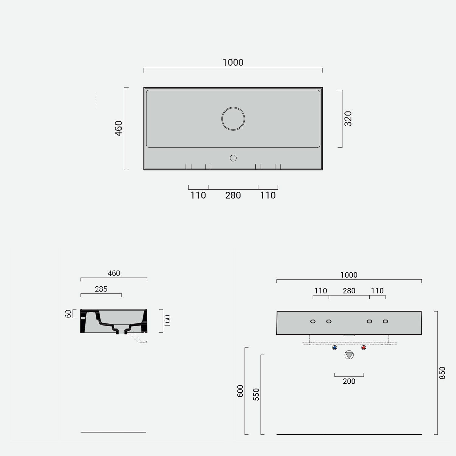 Lavabo lavatrucco Domus Falerii bianco lucido 100x46 cm installazione sospesa o da appoggio by CeramicStore | Lo specialista del tuo bagno