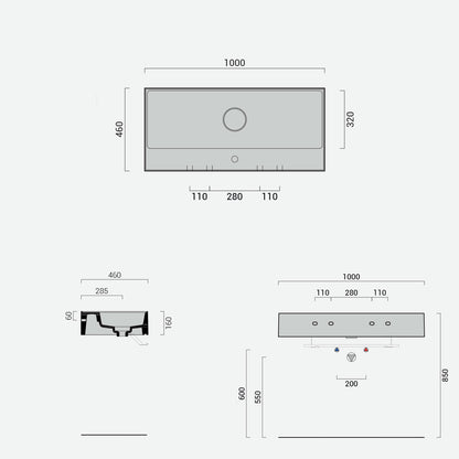 Lavabo lavatrucco Domus Falerii bianco lucido 100x46 cm installazione sospesa o da appoggio by CeramicStore | Lo specialista del tuo bagno