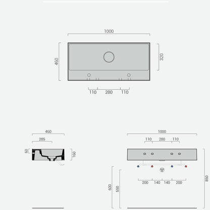 Lavabo lavatrucco doppio rubinetto Domus Falerii 100x46 cm installazione sospesa o da appoggio by CeramicStore | Lo specialista del tuo bagno