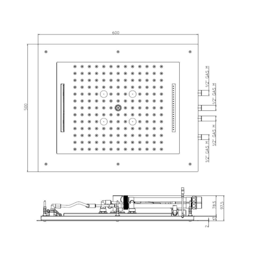 Soffione doccia acciaio inox cromo Bossini Frame Multifunzione 60x50 cm 4 getti by CeramicStore | Lo specialista del tuo bagno