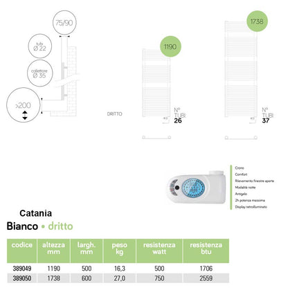Termoarredo elettrico bianco Lazzarini E-Catania 37 tubi resistenza 750 watt by CeramicStore | Lo specialista del tuo bagno