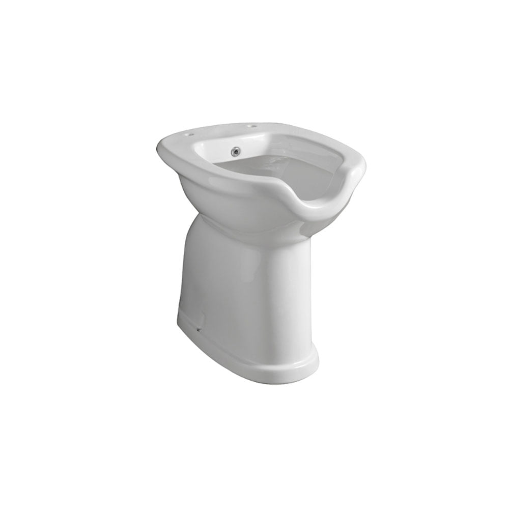 Vaso bidet aperto con erogatore e scarico a muro adatto per disabili e anziani Made in Italy