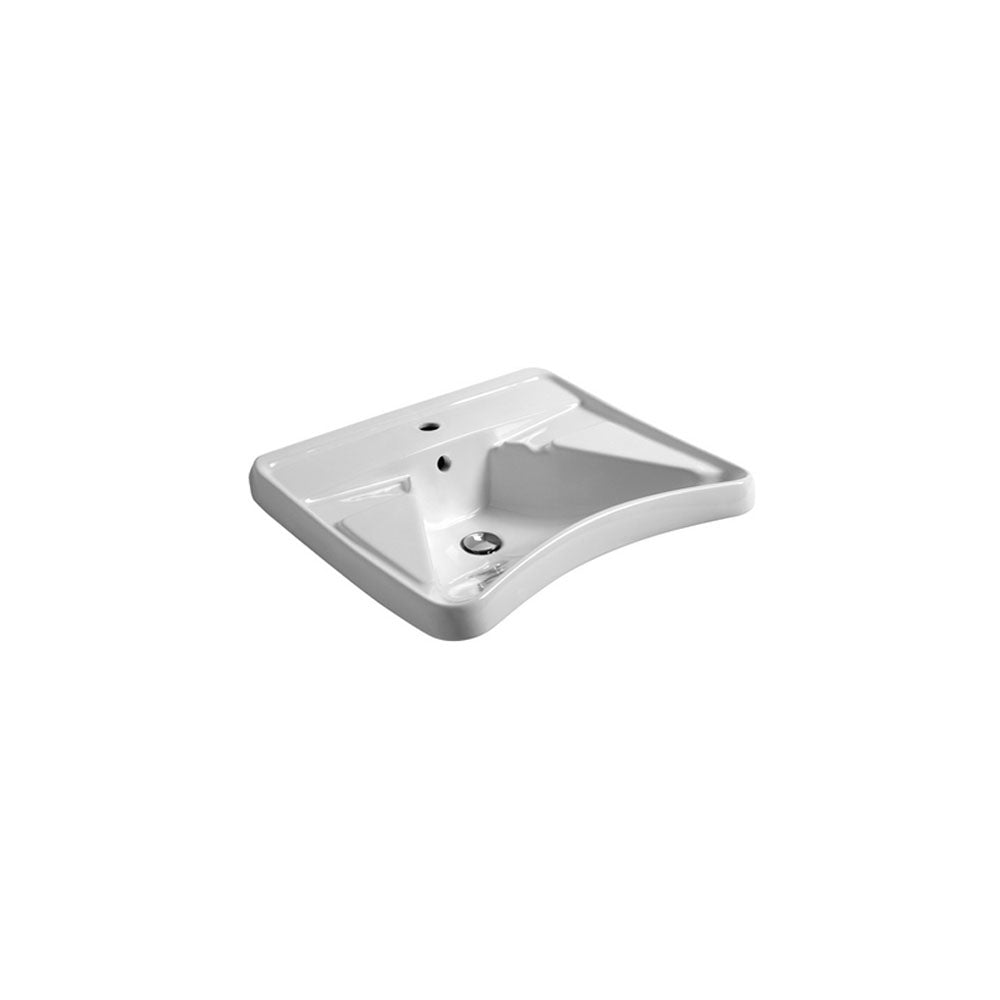 Lavabo disabili e terza età  in ceramica bianca con troppo pieno art. 52-T100-N