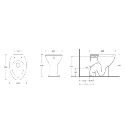 Vaso per persone con disabilità e persone anziane ceramica bianca con scarico a muro 39x58 cm