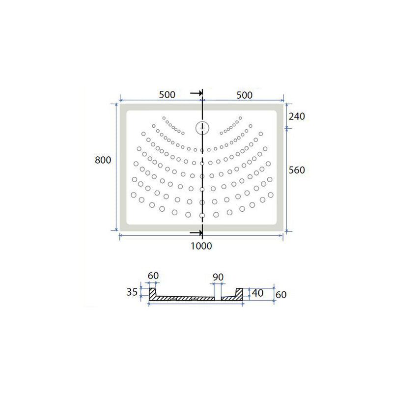 Piatto doccia rettangolare ceramica bianca 80x100 con altezza 6 cm