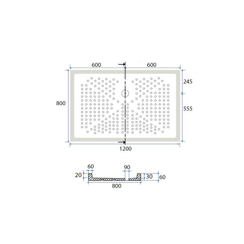 Piatto doccia rettangolare ceramica bianca 80x120 con altezza 6 cm