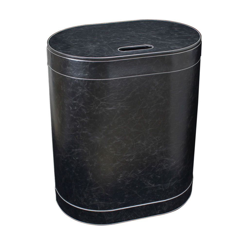 Porta Biancheria stile Vintage 'Koh-i-Noor' in ecopelle con sacca interna - cm 48x30x61h - Nero by CeramicStore | Lo specialista del tuo bagno