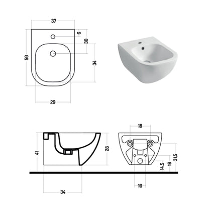 Bidet sospeso serie Forever 50 in ceramica bianca lucida - Disegno Ceramica
