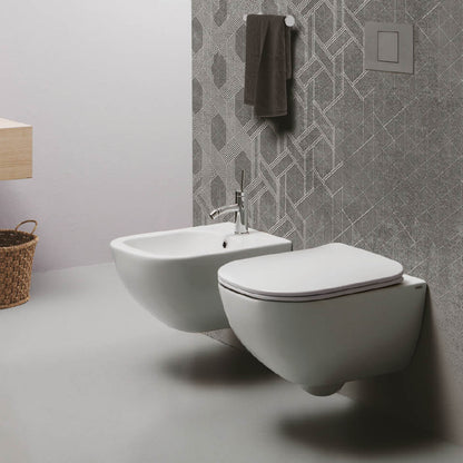 Wc sospeso serie Forever 50 in ceramica bianca lucida con coprivaso chiusura tradizionale - Disegno Ceramica