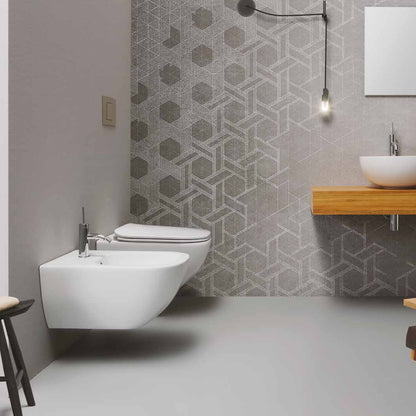 Santari sospesi serie Forever 55 in ceramica bianca con coprivaso chiusura tradizionale - Disegno Ceramica