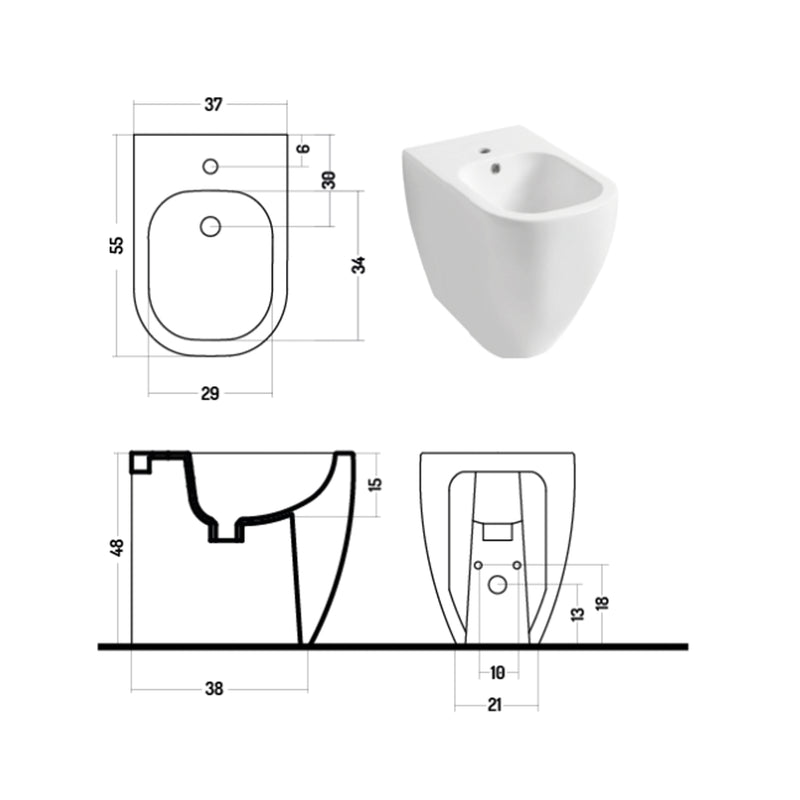 Santari filomuro serie Forever h48 Terza Età in ceramica bianca con coprivaso chiusura softclose- Disegno Ceramica