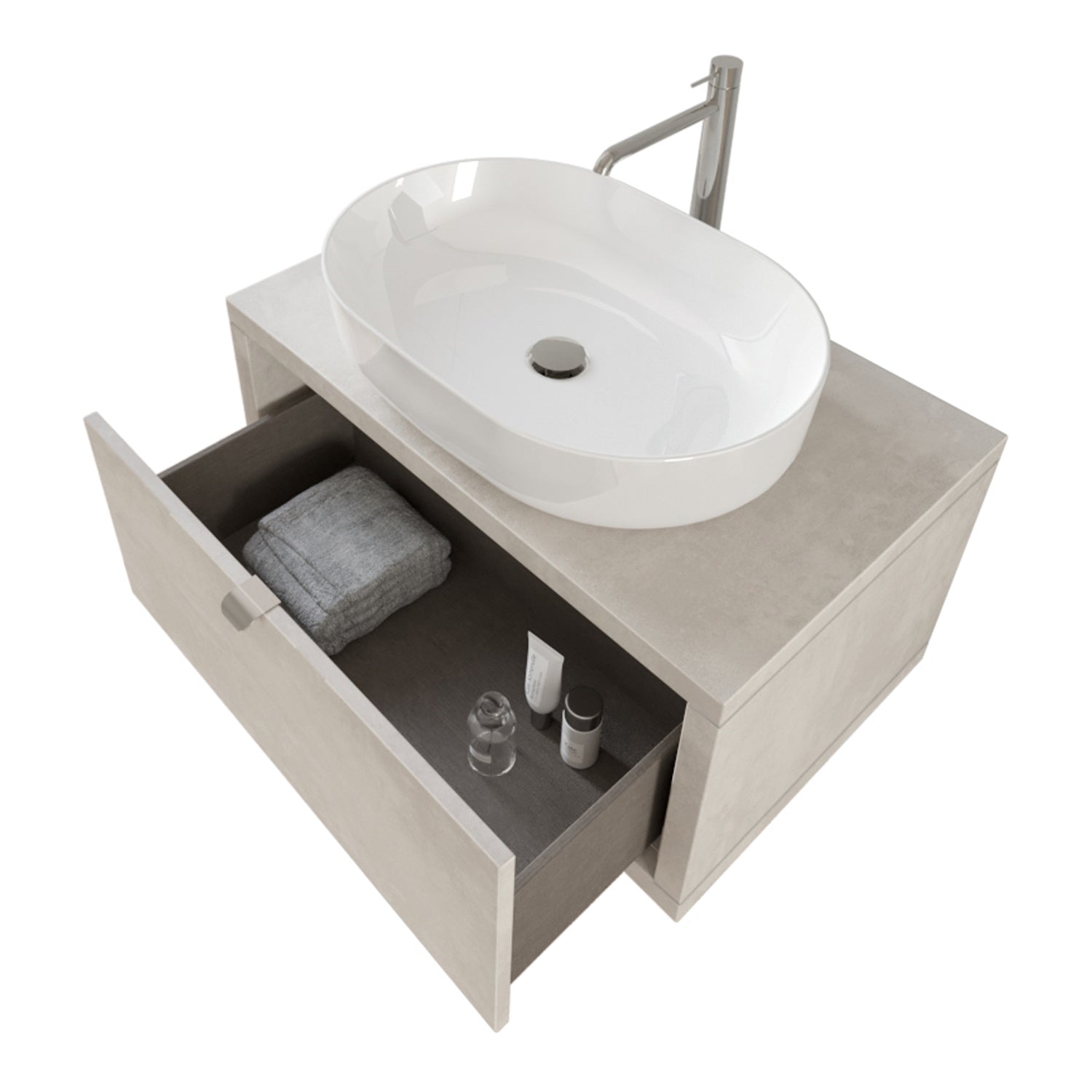 Composizione bagno sospesa Nyumba a 1 cassetto con lavabo, specchio e lampada LED 80x40 cm grigio cielo by CeramicStore | Lo specialista del tuo bagno