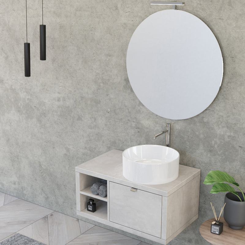 Composizione bagno sospesa Nyumba a 1 cassetto e vano a giorno con lavabo, specchio e lampada LED 80x40 cm grigio cielo by CeramicStore | Lo specialista del tuo bagno