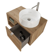 Composizione bagno sospesa Nyumba a 1 cassetto e vano a giorno con lavabo, specchio e lampada LED 80x40 cm legno rovere by CeramicStore | Lo specialista del tuo bagno