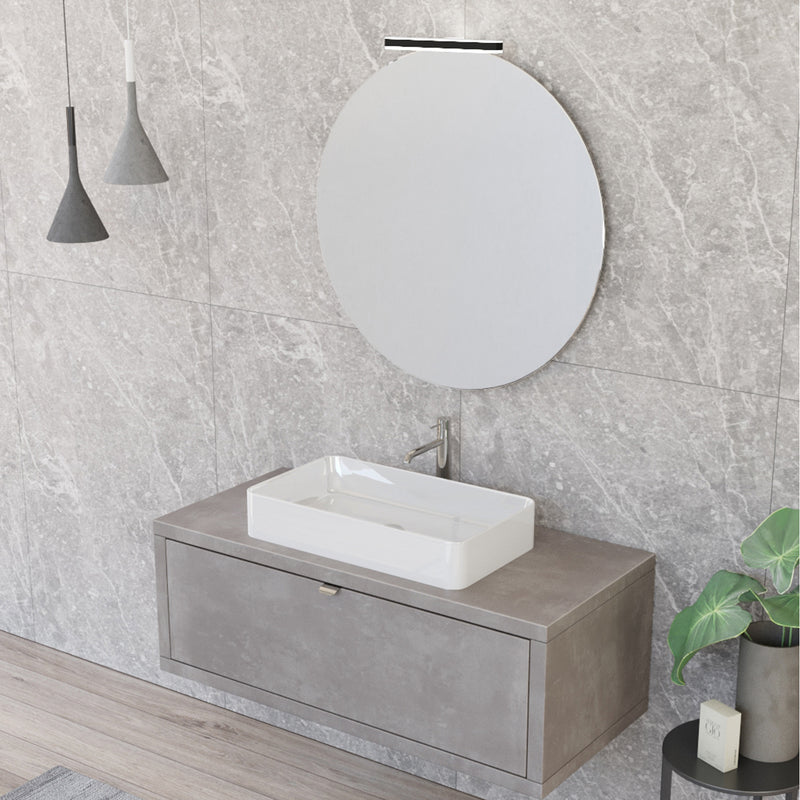 Composizione bagno sospesa Nyumba a 1 cassetto con lavabo, specchio e lampada LED 110x40 cm grigio caldo by CeramicStore | Lo specialista del tuo bagno