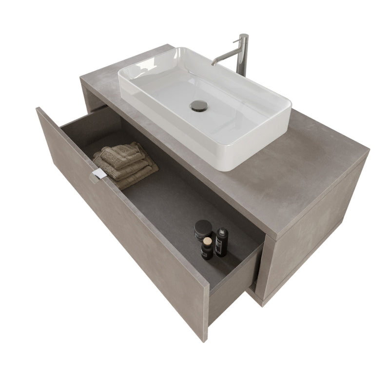 Composizione bagno sospesa Nyumba a 1 cassetto con lavabo, specchio e lampada LED 110x40 cm grigio caldo by CeramicStore | Lo specialista del tuo bagno
